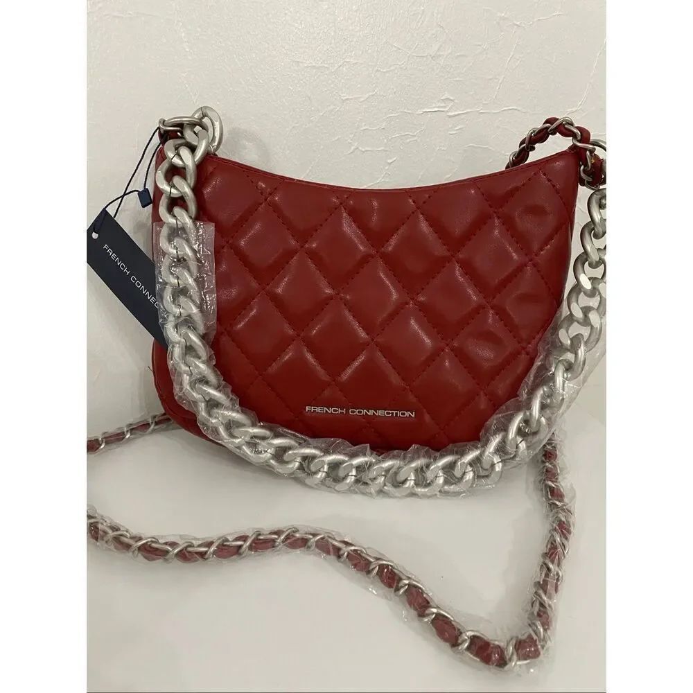 French Connection Dark Cherry Eliza Diamond Quilted Purse